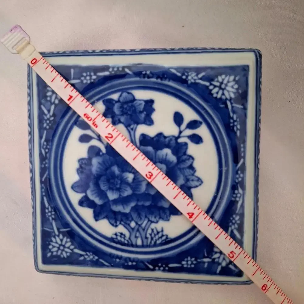 Vtg Blue/White Floral Painted China Porcelain Teapot Trivet - Picture 4 of 7
